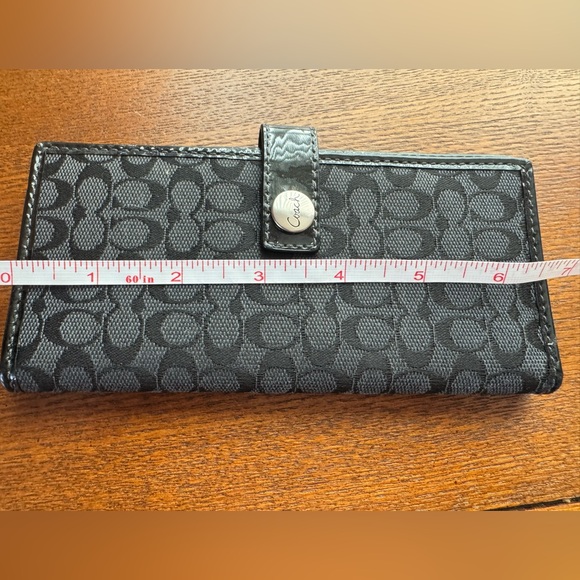 Coach Signature Black Canvas Slim Wallet W/ Patent Leather Trim - Picture 12 of 15